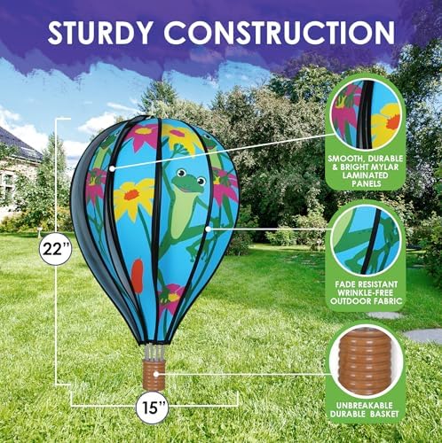 Hot Air Balloon Hanging Garden Spinner 22" - Vibrant Frog Design, Weather-Resistant Outdoor Decor, Durable & Lightweight for Patios, Yards, and Gardens - Eye-Catching Wind Spinner - Image 3