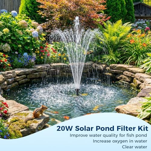 NFESOLAR 20W Solar Pond Filter Kit with Fountain Pump, 160 GPH Solar Pond Pump & Outdoor Filter Box, Submersible Water Pump with 16.5FT Cable & 6.6FT Tubing for Koi Pond, Fish Tank, Garden Fountain - Image 6