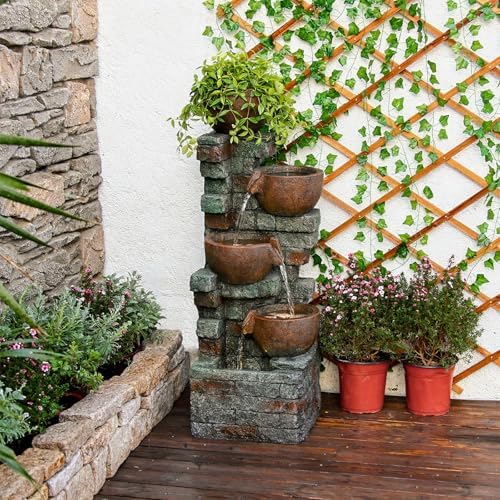 39.37''H Outdoor Water Garden Fountain 5-Tiers Bowl and Stacked Stones by Unknown