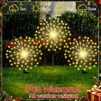 Tujoe 4 Pcs Pentagram Solar Firework Lights Decorations Garden Pathway Solar Power Light Stake Waterproof with 90 LED 8 Modes Star Firework Lights Decoration for Outside Decor, Warm White - Image 5