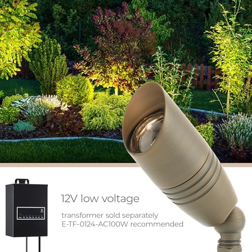 Amped Landscape Lighting 12V Accent Spot Light with MR16 Socket and Long Cowl in Aged Brass Solid Copper Enhanced Protection for Coastal Environments - Image 3