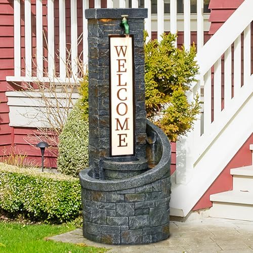 35.43 Inches Outdoor Water Fountain, Welcome Garden Water Feature by Desgmomy