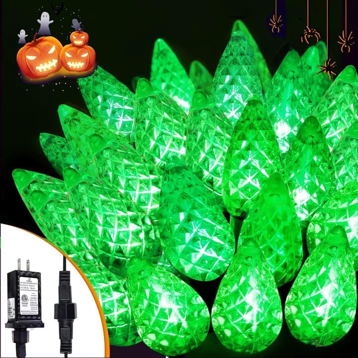 EEW Connectable C6 Halloween Lights Outdoor String 78FT 240 LED Green by EEW