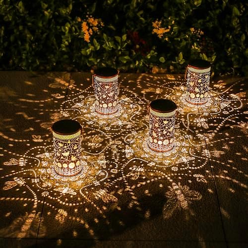 2 Pack Bee Outdoor Solar Hanging Lanterns Waterproof LED Solar Lights Metal Decorative Lanterns for Garden, Patio, Courtyard, Backyard, Yard Decor Unique Bee Gifts for Women Gardening - Image 2