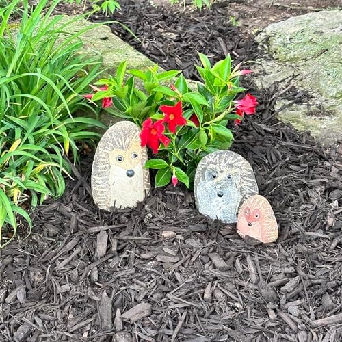 Family of Boulder Hedgehogs – Natural Granite Garden Animal Statues – Hand-Carved Stone Hedgehog Figurines – Set of 3 Eco-Friendly Wildlife Sculptures – Rustic Outdoor Décor (4", 6", 8") by StoneAgeCreations