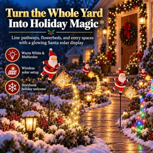 Santa Solar Watering Can Christmas Garden Light Solar Kettle Ground Lights - Image 3
