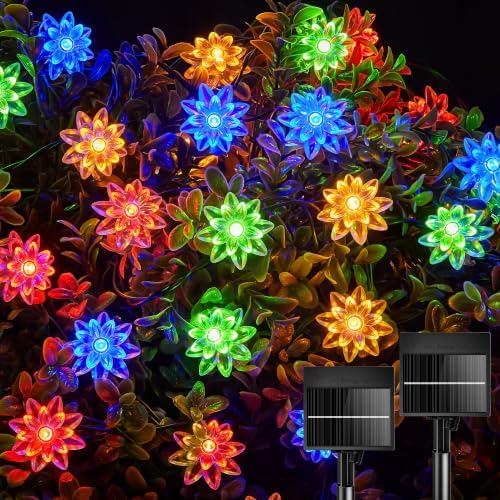 Brightown 2 Pack Flower Solar String Lights Outdoor Waterproof, Multicolor by Brightown
