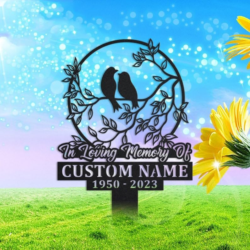 DINOMAN Personalized Memorial Plaques for Outdoors Electric Guitar Grave Marker Metal Garden Stakes Electric Guitar Player Memorial Gifts Sympathy Gifts for Loss of Loved One (Hummingbird Couple) - Image 2