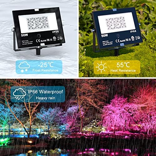 RGB Outdoor LED Flood Light 50W Color Changing Floodlights Spotlights Landscape Lighting Fixture Waterproof Landscaping Spot Light for Yard Garden Driveway Pathway Garden IP66 Waterproof (4 Pack) - Image 3