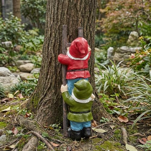 Elenon Funny Gnomes on Ladders Garden Statue, 14“ HIGH Gnomes Climbing Tree Figurine, Resin Outdoor Yard Lawn Decor, Cute Whimsical Patio Ornament for Garden, Porch, Backyard Decoration - Image 5