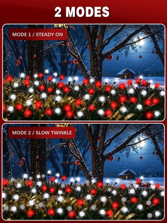 Christmas Decorations Outdoor Solar Firefly Lights 8 Pack Red and White - Image 2