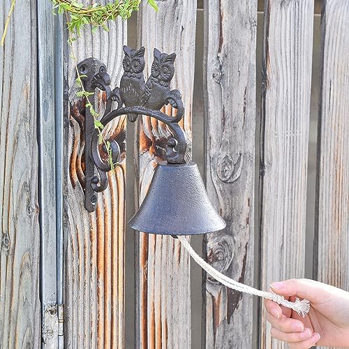 Sungmor Heavy Duty Cast Iron Wall Bell - Decorative Retro Style Lovely Owls Hand Bell - Manually Shaking Wall Hanging Doorbell - Indoor Outdoor Wall Mounted Dinner Bell - Garden Home Wall Decoration - Image 4