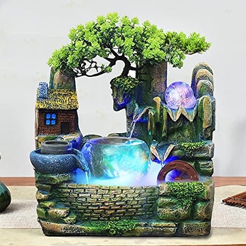 LuuChain Rockery Water Fountain Tabletop Mountain Cascading Waterfalls Indoor Resin Small Waterfall Fountain with LED Lamp for Office Iving Living Room Office Decoration by AKaSping