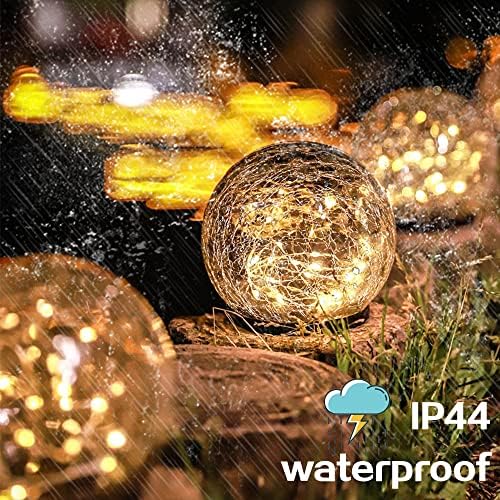 TOMEX 4 Pack Solar Garden Lights, Cracked Glass Ball Waterproof Warm White LED for Outdoor Decor Decorations Pathway Patio Yard Lawn, 4 Pack (4.7") - Image 3