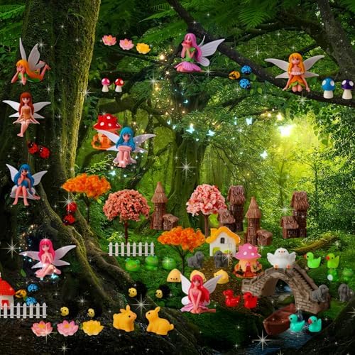 Seenelling 150 Pcs Fairy Garden Accessories Miniatures Figures Kit Micro Landscape Resin Mushroom Animals Fake Pond Lawn Bridge Garden Decoration - Image 5