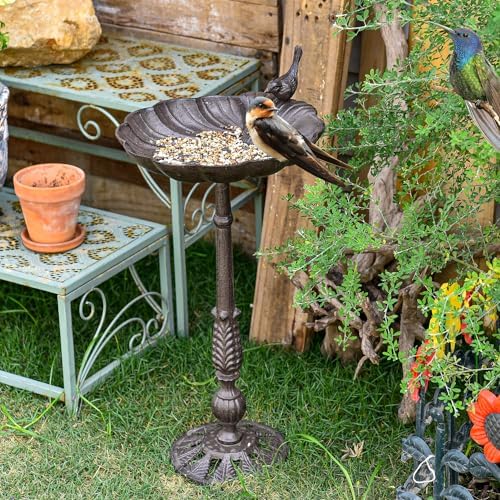 Sungmor Antique Shell-Shape Cast Iron Bird Bath 21in Tall Stand - Image 3