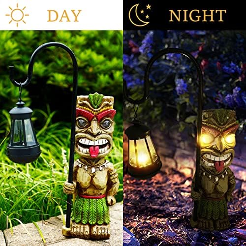 16.7" H Tiki Decor Garden Statue,Large Lantern Tiki Figurine with Solar Lights,Hawaiian Tiki Man Outdoor Patio Yard Lawn Bar Party Beach Pool Pond Halloween Christmas Decoration Ornament Gifts - Image 5