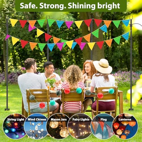 ETELI 2 Pack Light Poles for Outside, 9FT String Light Poles with Ground Stakes, Heavy Duty Outdoor Light Poles for Hanging Lanterns Patio Light Poles for Backyard Decor Wedding Party Camping, Black - Image 5