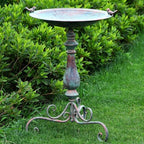 Newtay 27.25 Ornate Metal Pedestal Style Birdbath with Cast Iron Vintage Birds Baths for Outdoors on Rim Full Base Standing Bird Bath Tray for Garden Yard Decoration, Green, Not Easy to Rust by Newtay
