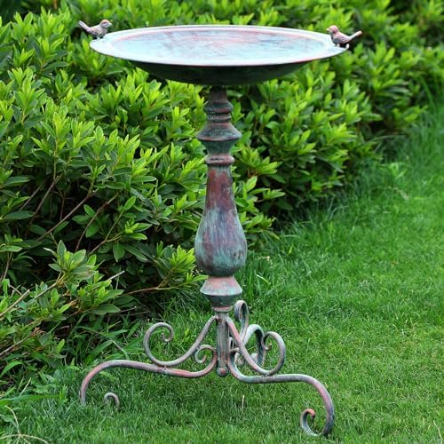 Newtay 27.25 Ornate Metal Pedestal Style Birdbath with Cast Iron Vintage Birds Baths for Outdoors on Rim Full Base Standing Bird Bath Tray for Garden Yard Decoration, Green, Not Easy to Rust by Newtay