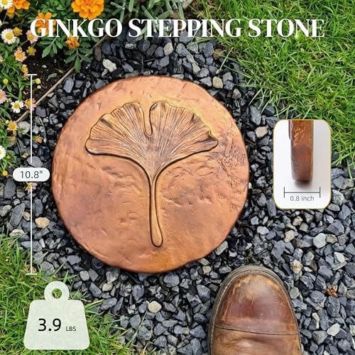 Stepping Stones Outdoor Set of 3, 10.8" Antique Ginkgo Bronze Garden Stones Outdoor Decorative Set – Grandma Mothers Day Gifts, Garden Memorial Stone for Loved Ones, Backyard Pathway Pavers, Walkway - Image 2