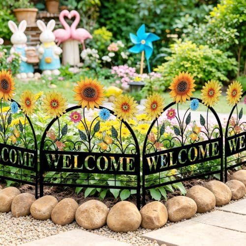4 Pack Sunflower Garden Fence Metal Butterfly Flower Design - Image 4