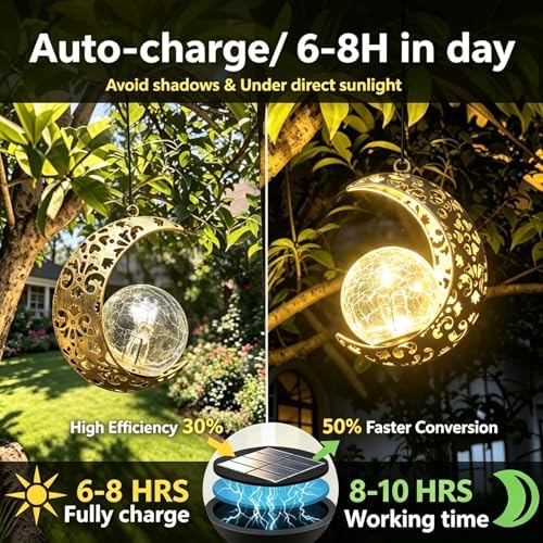 Solar Moon Hanging Backyard Lights, Outdoor Mandala Gold Decor Women Gifts - Image 2