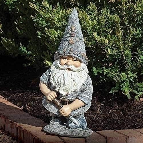 Roman Garden - Pebble Gnome with Shovel Statue, 13.25" H, Pudgy Pals Collection, Resin and Dolomite, Decorative, Garden Gift, Home Outdoor Decor, Durable, Long Lasting - Image 2