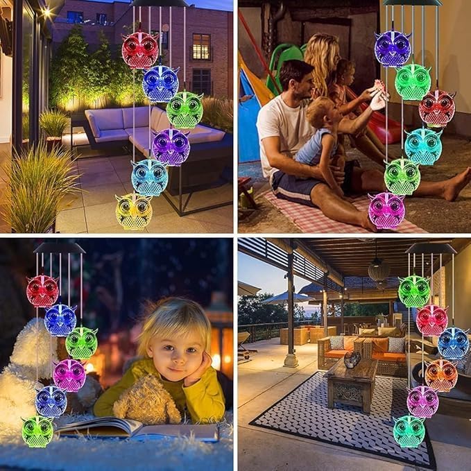 Hummingbird Solar Wind Chimes for Outside - Color Changing LED Outdoor Solar Lights Waterproof Windchimes, Home Garden Patio Yard Porch Decoration (Owl) - Image 4