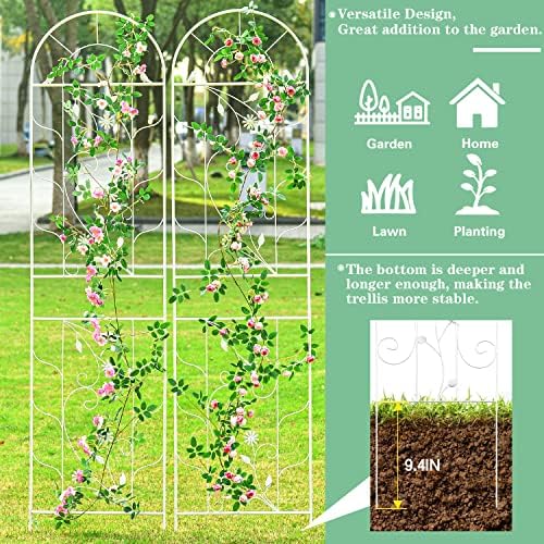 Sungmor Metal Trellises for Climbing Plants, Overall 20 Inch Width & 82.5 Inch Tall, 2PC White Pack, Decorative Retro Style Trellis Fence Panels, Garden Plant Support, Flower Rose Climbing Rack - Image 4