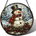 Stained Glass Window Hanging - Christmas Snowman Suncatcher for Door Terrace Garden Home Decor Winter Forest Snow Sun Catcher Birthday Gifts for Lovers Women Men Dad Mom Nana 11.8 in by JOSUMALY