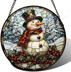 Stained Glass Window Hanging - Christmas Snowman Suncatcher for Door Terrace Garden Home Decor Winter Forest Snow Sun Catcher Birthday Gifts for Lovers Women Men Dad Mom Nana 11.8 in by JOSUMALY