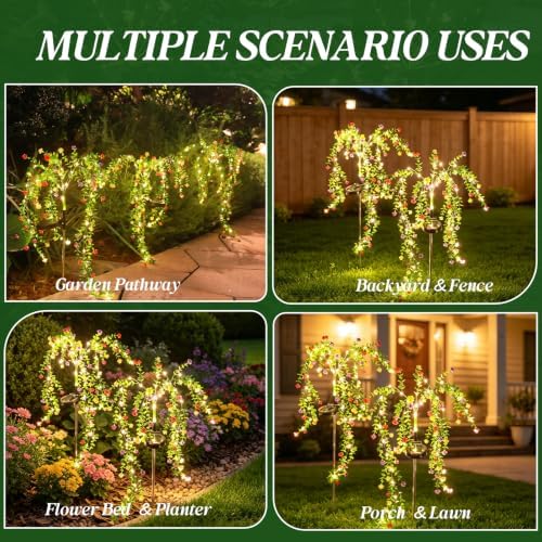 Solar Garden Lights Outdoor Waterproof, 4 Pack Solar Flower Lights Outdoor with Multicolor Eucalyptus Flowers & 2 Lighting Modes, Decorative Solar Lights Outdoor for Yard Patio Lawn Decor, Gifts - Image 6