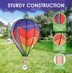 Hot Air Balloon Hanging Garden Spinner 26" - Vibrant Chevron Rainbow Design, Weather-Resistant Outdoor Decor, Durable & Lightweight for Patios, Yards, and Gardens - Eye-Catching Wind Spinner - Image 3