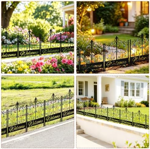 4 Pack Welcome Decorative Garden Fence Metal Arched Yard Border Fence - Image 3