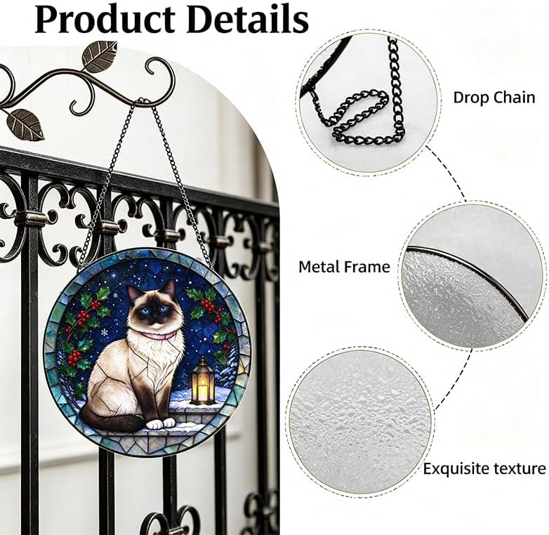 Stained Glass Window Hanging Birman Cat Suncatcher Gifts for Mom 11.8" - Image 3