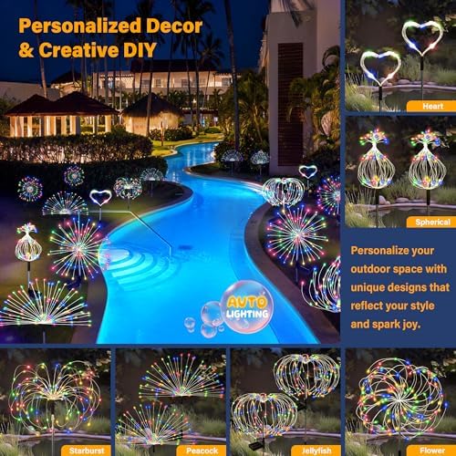 Solar Garden Lights Outdoor Decorative, 4pack 120 LED Firework Lights Waterproof，Solar Fairy Lights for Outside,Garden,Yard, Patio,Pathway,Flowerbed,Party(Multicolor) - Image 2