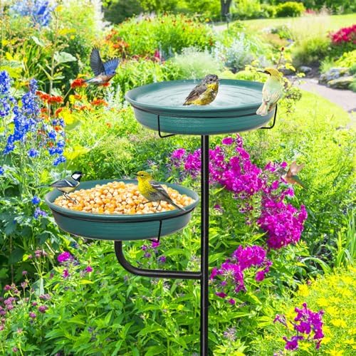 Freestanding Birdbaths Bowl Outdoor, Free Standing Garden Bird Bath Bird Feeder & Bird Bath Bowl, Detachable Decoration Spa Birdfeeder for Garden Patio Yard Lawn, 4 Spiky Metal Stake (Green 2) - Image 7