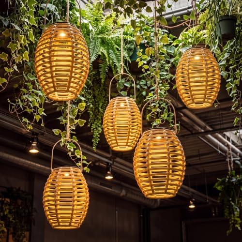 VIHOSE 6 Pack Solar Lantern Outdoor Waterproof Rattan, Oval - Image 4