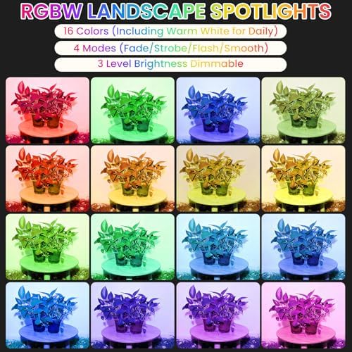 Halloween Christmas Spotlights Outdoor: RGBW Spot lights Plug in 120V Remote Control 16 Color Changing Waterproof LED Landscape Spotlights for Yard Garden Lawn Holiday Décor, 6 Pack (RGB + Warm Light) - Image 4