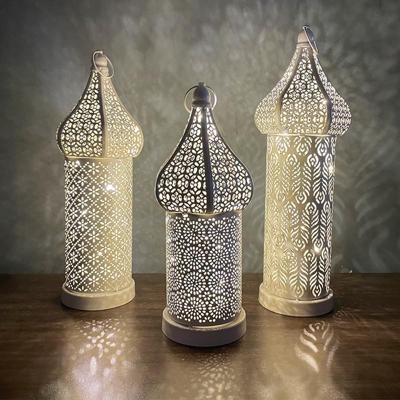 Moroccan Style Vintage Lantern Metal Decorative Table Lamp 13.78" Tall Moroccan Lantern Decorative Candle Holder Lamp for Ramadan Decor Home Living Room Bedroom Garden Yard Weddings Parties 03 - Image 3