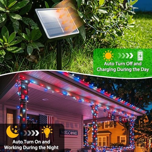 KAQ 2pack 500LED Solar String Lights Outdoor Waterproof Red White Blue - Image 3