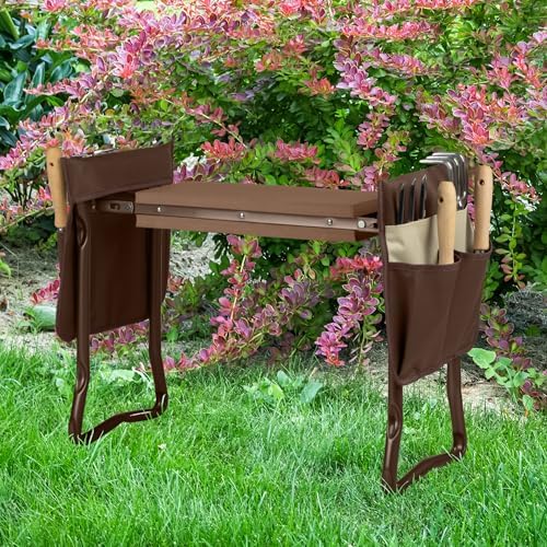 Pure Garden Garden Kneeler and Seat - 2-in-1 Foldable Garden Kneeling Pad and Stool with Removable Pockets for Gardening Tools - Gardening Gifts for Women, Mom, Dad, Seniors or Grandparents (Brown) - Image 2