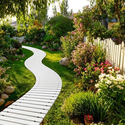 Landical 24ft Wooden Garden Pathway Walkway, Roll Out Outdoor Path,White - Image 5
