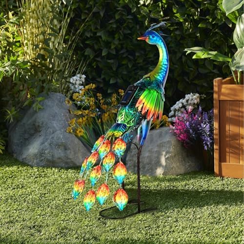 Vibrant Metal Peacock Statue - Outdoor Garden Decor, Sculpture & Yard Art - Durable, Weather-Resistant, Christmas Idea for Backyard, Lawn, Patio by Unknown