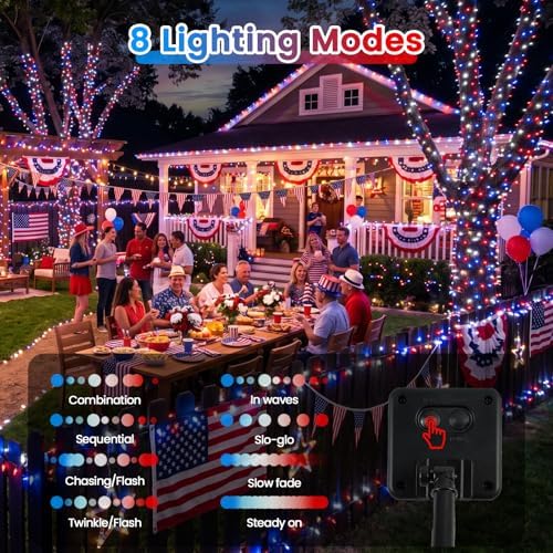 KAQ 2pack 500LED Solar String Lights Outdoor Waterproof Red White Blue - Image 4