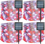 YEGUO 4 Pack Red and White Solar Fairy Lights, Each 33ft 100 LED Christmas Lights Outdoor Waterproof, 8 Modes Sliver Wire Solar String Lights by YEGUO