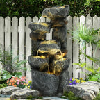 6-Tiers Cascading Outdoor Water Fountain with 6 LED Lights, Garden Fountain with Waterfalls for Home Garden, Patio, Porch and Backyard Art Decor, Natural Stone, Soothing Sound, Gray by GIODIR