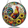9.84 Inch Stained Glass Window Hanging Colorful Rooster with Sunflowers and Autumn Harvest Sun Catchers Farmhouse Rustic Chicken Suncatchers for Home Porch Garden Indoor & Outdoor Decor by Unknown
