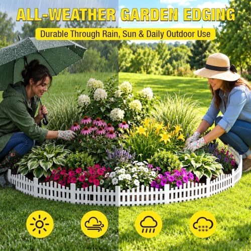MIXC Garden Edging Border, 5IN 66FT White Garden Fence with 100 Metal Stake - Image 4